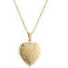 14k Yellow Gold-Filled Engraved Flowers Heart Locket, 18"