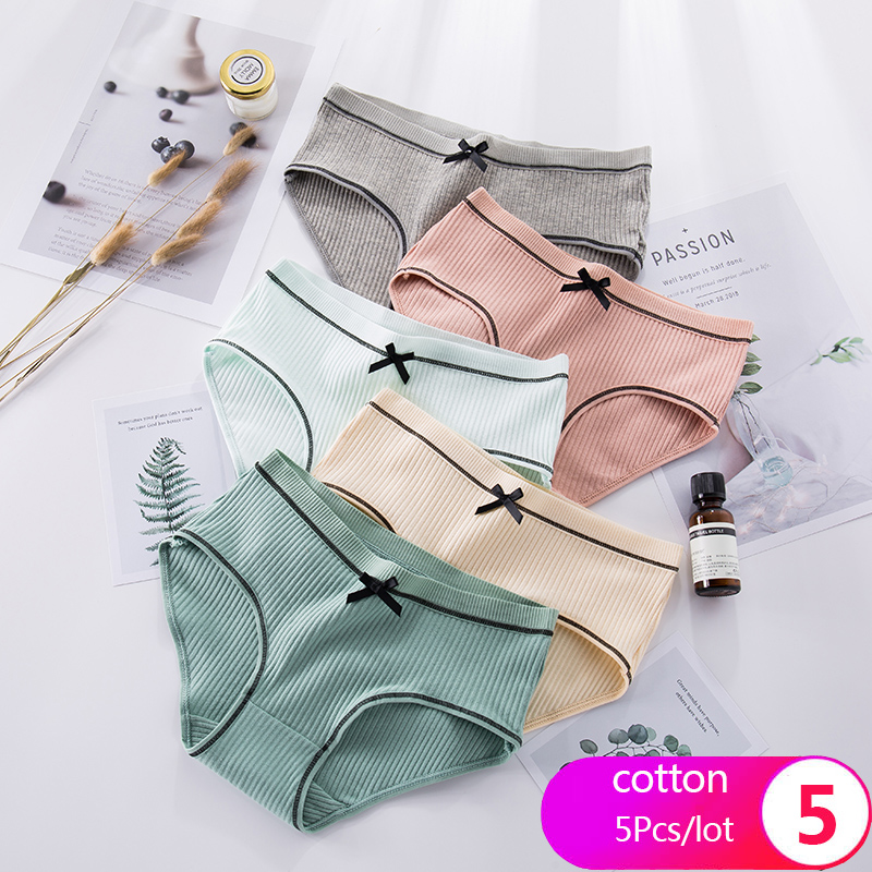 Cheap LANGSHA 5Pcs Cotton Panties Women's Underwear Breathable Cute Print  Briefs Comfort Female Lingerie