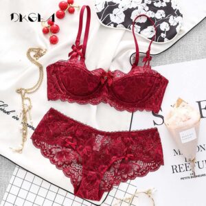 Fashion Sexy bra sets large size C D cup thin cotton underwear women's comfortable lace set gray bra embroidery Lingerie