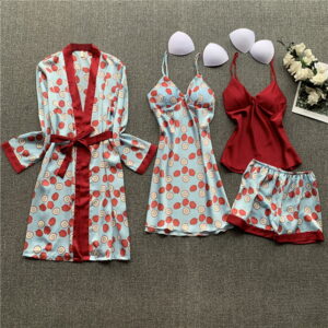 Sexy women's pajamas, 4-piece set with breast pads, homewear