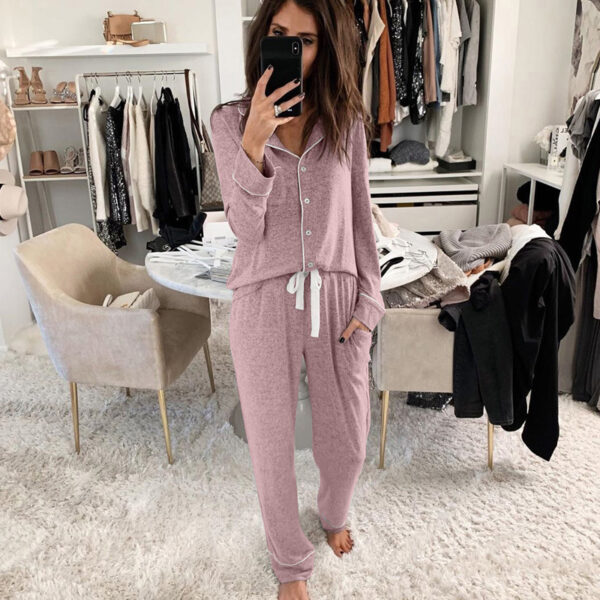 Long sleeve pajamas with one row button, casual homewear, new fall and winter collection, special offer