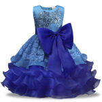 Girls formal summer dresses, lace, sleeveless, bow tie, floral, round neck, for kids