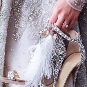 Gorgeous Beaded Feathers Tassels Wedding Heels 10 CM Open Toe Prom Evening Party Shoes Bridal High Heels Lady Formal Dress Stiletto Heel