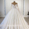 Alonlivn Elegant Silky Lace Of V-Neck Full Sleeve A Line Wedding Dress Beading Pearls Brown Skin Bridal Gowns