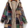2022 Winter Vintage Women Coat Warm Printing Thick Fleece Hooded Long Jacket with Pocket Ladies Outwear Loose Coat for Women